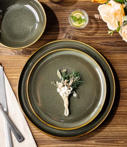 Image of TheTerra Ceramic Dinnerware Sets for 4, 12 Pieces Porcelain Lightweight Plates and Bowls Sets, Scratch Resistant Dish Set, Oven & Microwave & Dishwasher Safe, Olive Moss