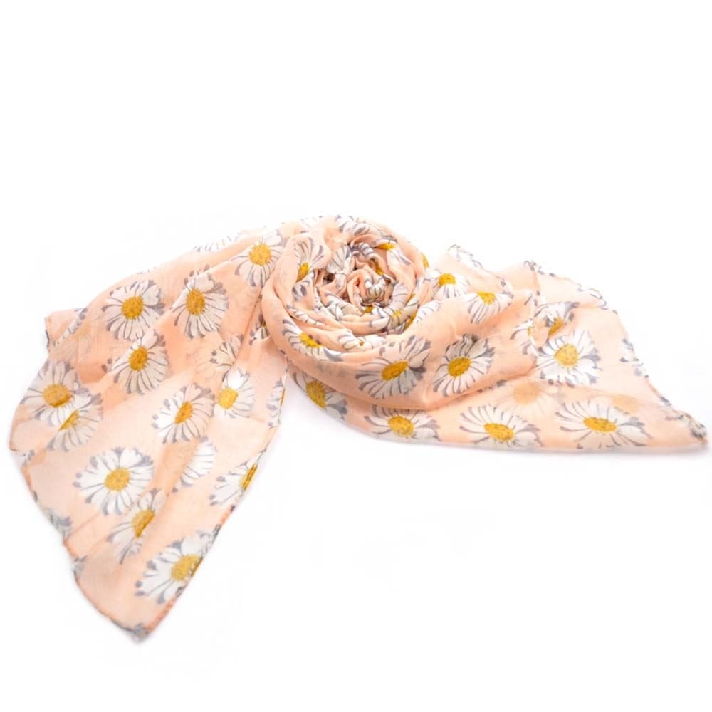 Daisy Print, Large Viscose Scarf, Peach