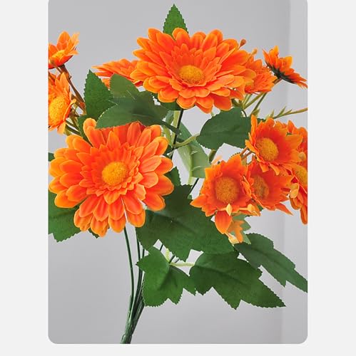 2 Pack Artificial Fall Flowers Orange Fall Floral Stems Fake Sunflower Daisy for Autumn Home Decorations -VASE NOT Included