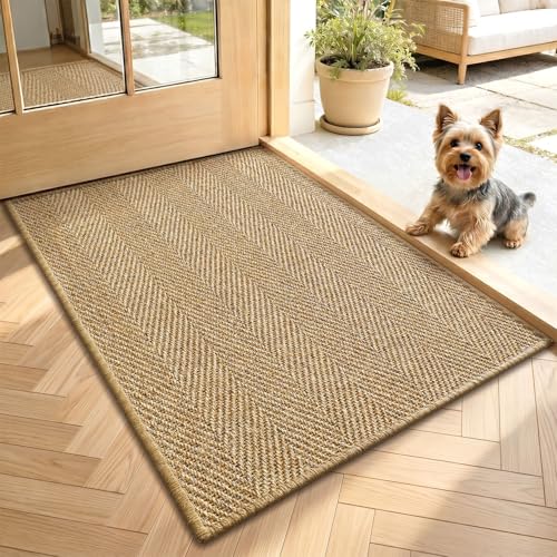 LUMI Indoor Door Mat 20x32 Non-Slip Handwoven Sisal Rug Herringbone