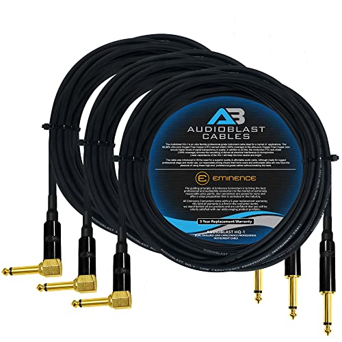 Audioblast - 3 Units - 40 Foot - HQ-1 - Ultra Flexible - Dual Shielded (100%) - Guitar Instrument Effects Pedal Patch Cable w/ Eminence Straight & Angled Gold ¼ inch (6.35mm) TS Plugs & Double Boots