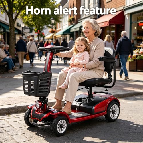 Image of Movcan S-01 Mobility Scooter for Seniors & Adults - 419 LB Capacity | 360 Swivel Seat, USB Charging & Turn Signals, Large Storage Basket, Safety Scooter for Shopping, Park & Daily Use, Red
