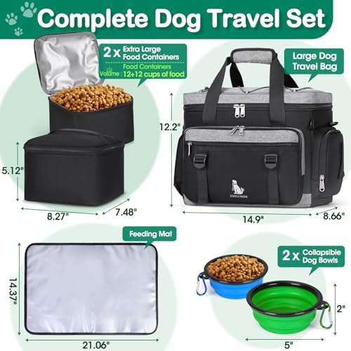 IGOLUMON Dog Travel Bag Large Pet Travel Bags Set for Supplies Weekend Travel Kit Tote Organizer Multi-Pockets Food Travel Bag with 2 Extra Large Food Containers, 2 Dog Bowls, 1 Feeding Mat - Image 4