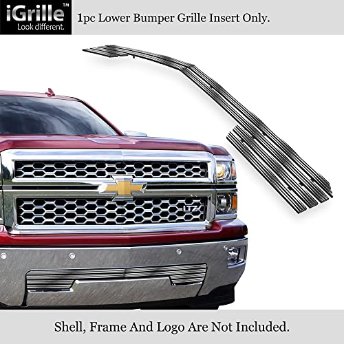 Image of APS Compatible with Chevy Silverado 1500 2014-2015 Lower Bumper Aluminum Chrome Polished Wide Horizontal Channel Billet Grille Insert C65990T