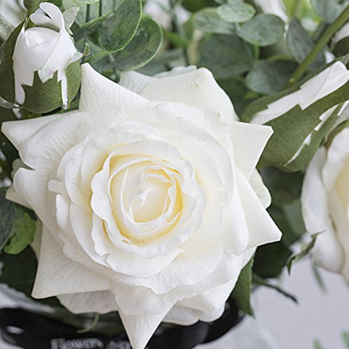 Ins Style Vase With Artificial Flower Set 1 Piece Fake Rose Berry Leaf Floral Flower Arrangement Glass Rose (White S) #TOP2