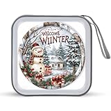 DuduYH Christmas Trees And Snowman CD Case DVD Storage Case WELCOME WINTER Portable CD Case Holder Storage CD Wallet Holder Organizer for Car Home Travel