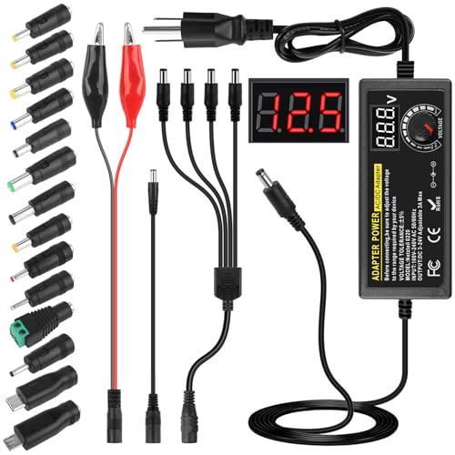 Universal Power Supply 3V~24V 3A 72W DC Power Supply Variable Universal Switching AC/DC Adapter, 100V-240V AC to DC Converter with LED Voltage Display and 14 Tips, Test Lead, Polarity Converter