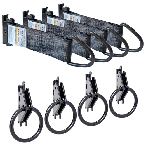MorScan 4 Pack E-Track O-Rings & 4 Pack 2x6 Rope Tie-Off Tie Down Anchors Black 2 Diameter O/D Rings - 1 500 lb Working Load Limit Secure Cargo in Trucks Enclosed Trailers Flatbeds Vans