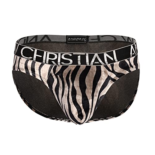 Andrew Christian Posh Zebra Brief w/Almost Naked, Black/Silver, Large