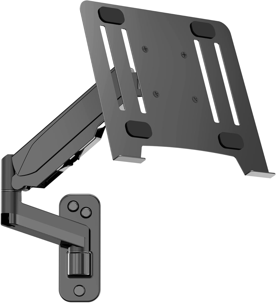 UPGRAVITY Laptop Wall Mount, 2-in-1 Gas Spring Wall Holder with Vented Tray for 12"-17" Notebook/13-32 Computer Screen, Full Motion Adjustable Wall Mount Laptop Stand Holds 3.3-17.6lbs