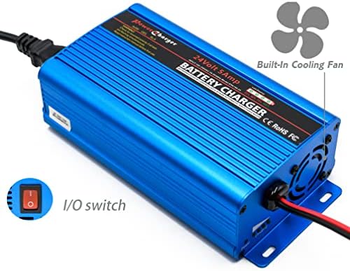 24 Volt battery charger Smart Fully Automatic Battery Charger Maintainer Trickle Charger 5A car battery charger 3-pin XLR alligator connector with I/O switch