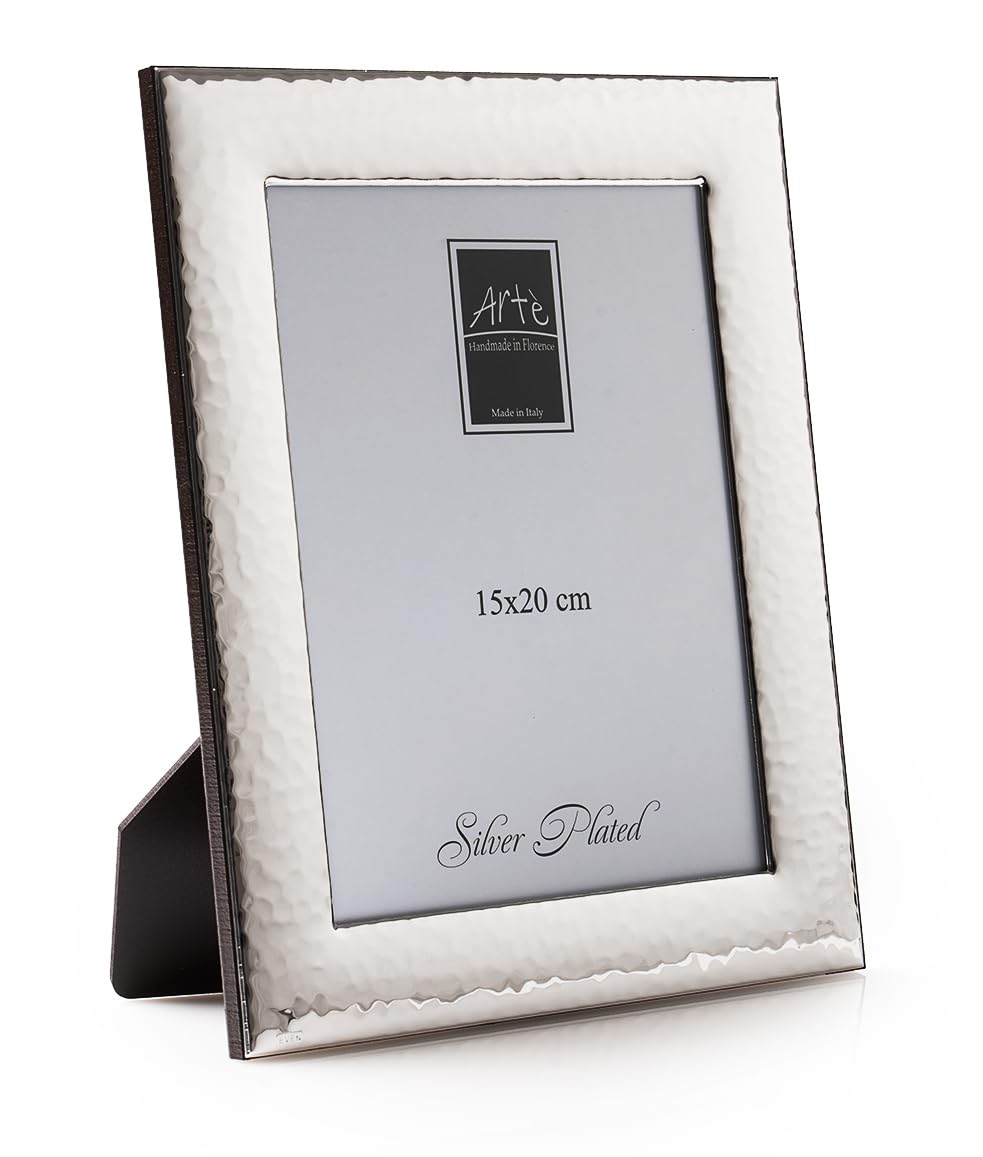 ARTÉ Marco de fotos de 15 x 20 cm, fabricado en Italia, elegante chapado en plata, chapado en plata antioxidante, precioso marco de plata con parte trasera de madera caoba E108/15 x 20