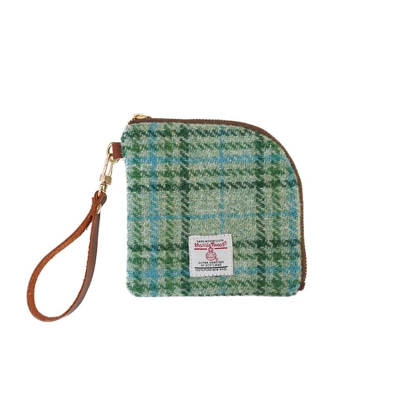Harris Tweed Wool Coin Purse Small Money Pouch With Zipper For Women Men handmade (Mint Green)