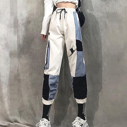 MEINVQIAOTI Cargo Pants Women Street Hip-hop Loose Multi-Pocket Stitching Streamers Pants for Teen Girls(Blue,2XL)2