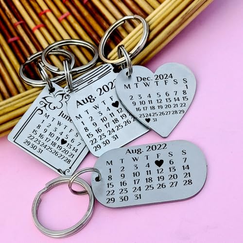 Image of Customized Photo Keychain & Date Engraved Calendar Keychain on Stainless Steel Best Gift For Couple, Bridesmaid, Women, Men And All To Your Loved Ones