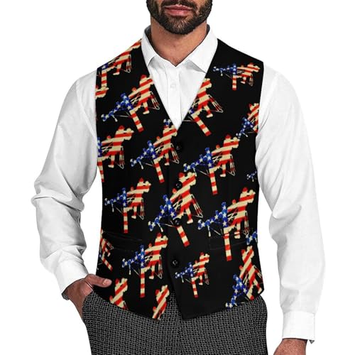 Lineman U.S. Flag Trendy Vest Suit for Men V Neck Formal Dress Waistcoat Vests Business Slim Fit