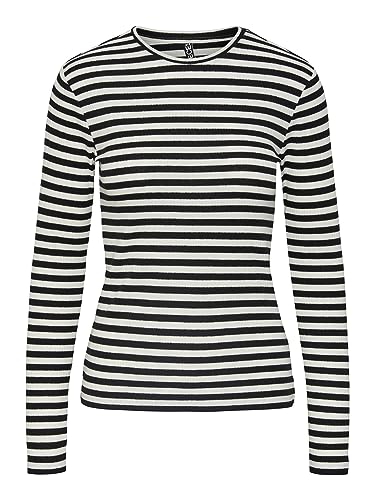 PIECES Damen T-Shirt,Cloud Dancer/Stripes:Black,M