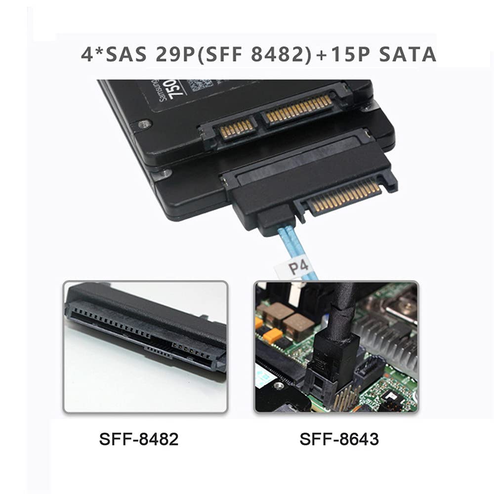 Xiwai Mini host interno de SAS SFF-8643 a 4 cable de incursión del servidor de datos del disco de destino SFF-8482 de SAS 29Pin SFF-8482 6Gbps