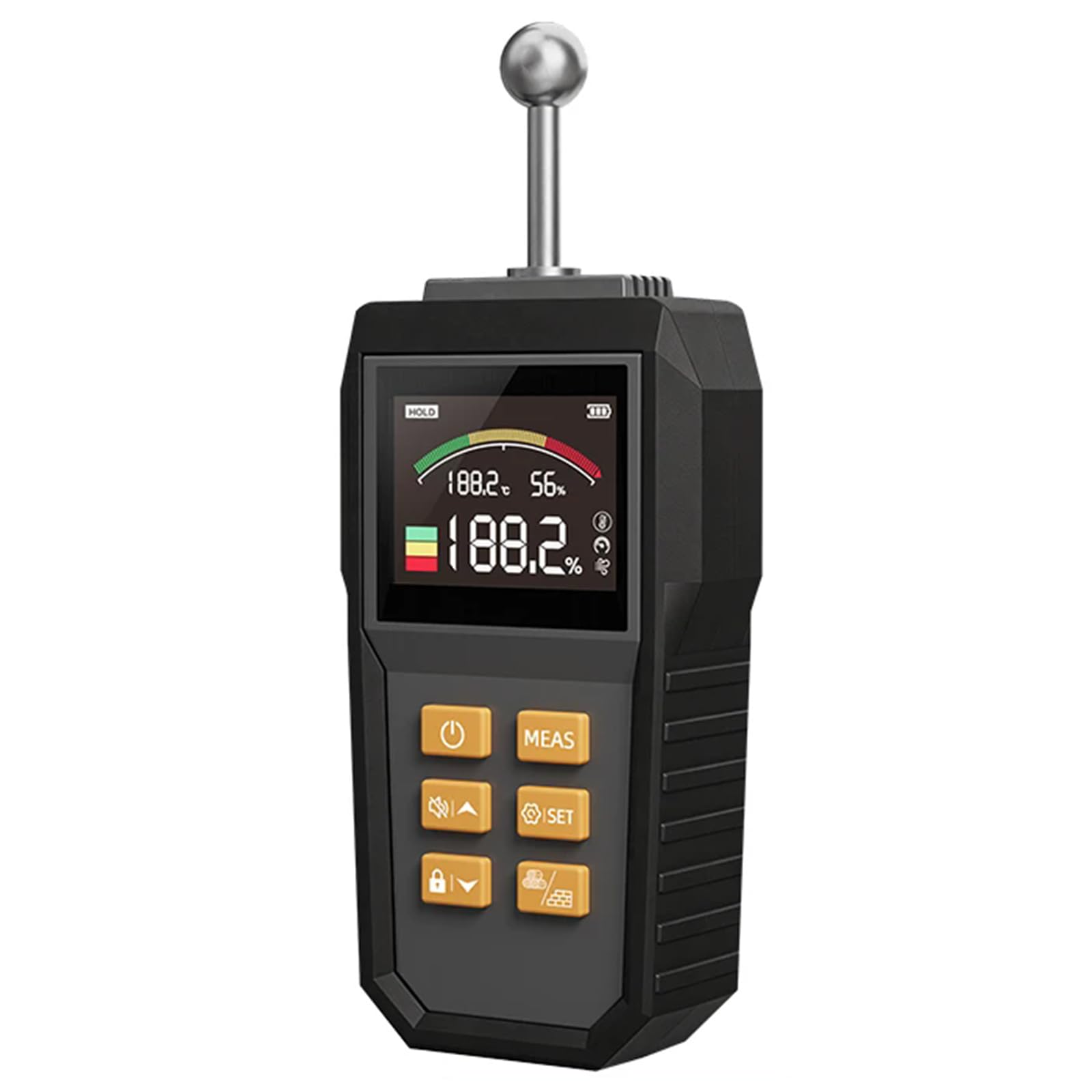 Vituord Wood Moisture Meter, Non-destructive Wall Damp Detector With Ball Sensor, Hd Color Screen, Buzzer Alarm, 40mm Depth, ±2.5% Accuracy, For Concrete, Brick, Plaster