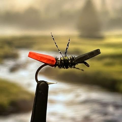 Golden Tippet Steves Cow Killer Ant - Size #8, 10, or #12 - Pack of 3 - Terrestrial Dry Fly Attractor - Unsinkable Foam - Dropper Rig - Flyfish for Trout Bass Bluegill Crappie and Other Gamefish (12) Cover
