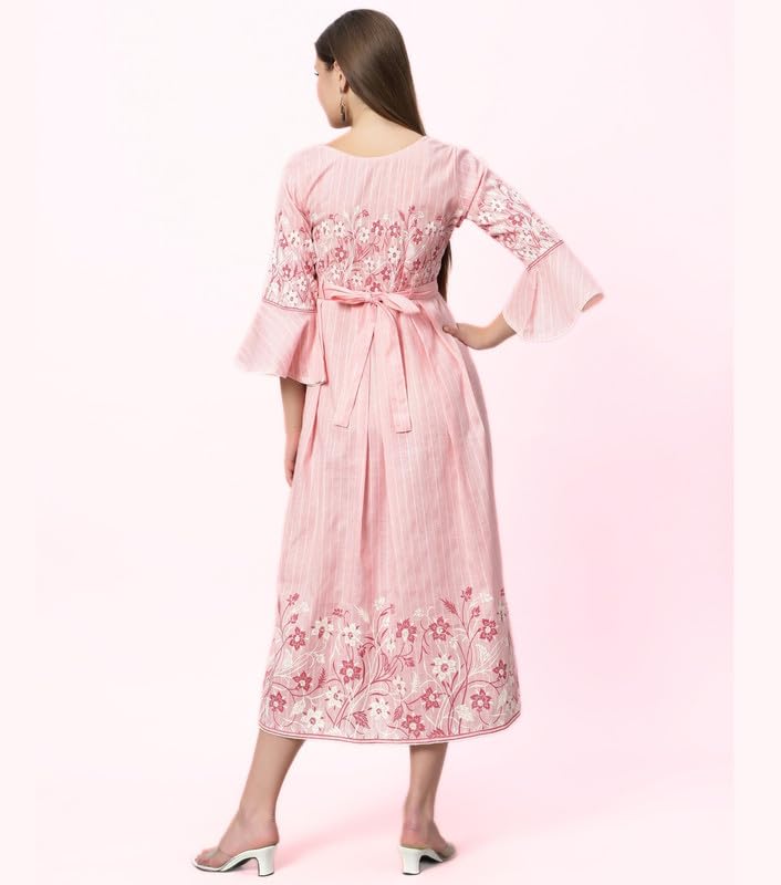 Image of DUMMY SHAPE Feeding Nighty | Maternity Dresses for Women Cotton Blend | Floral Pink Anarkali Kurta with Dual Nursing Zippers for Pregnancy & Breastfeeding | Gifts for Pregnant Women (