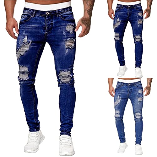 Mens Skinny Jeans Stretch Distressed Ripped Stylish Hiphop Denim Jogger Pants Tapered Leg Casual Solid Slim Pencil Jeans4