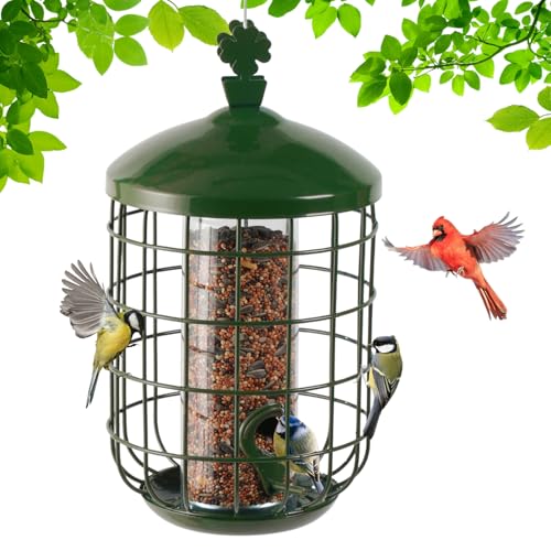 MIXXIDEA-Metal-Bird-Feeders-for-Outdoors-Hanging-Caged-Tube-Bird-Feeder-for-Small-Backyard-Birds-Squirrel-Proof-Wild-Bird-Seed-Feeders-Attracting-Birds-in-Your-Lawn-GardenGreen MIXXIDEA Metal Bird Feeders for Outdoors Hanging Caged Tube Bird Feeder for Small Backyard Birds Squirrel Proof Wild Bird Seed Feeders Attracting Birds in Your Lawn GardenGreen