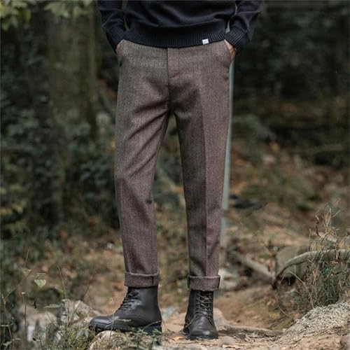Men's Winter Wool Trousers Large Size Herringbone Pattern Classic Style Straight Leg Harem Pants Warm Comfortable3