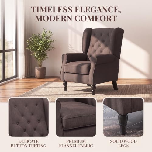 Image of Tufted Wingback Accent Manual Single Lounge Recliner Chair, Brown