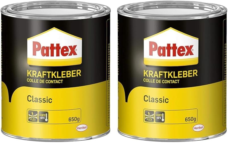 Pattex Kraftkleber Classic, extrem starker Kleber für höchste Festigkeit, Alleskleber für den universellen Einsatz, hochwärmefester Klebstoff, 1 x 650g (Packung mit 2)