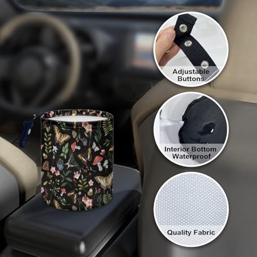 Image of Pensura Mushroom Butterfly Car Trash Bag Quality Fabric Hanging Auto Trash Can for Front Seat Back Seat Portable Cute Grocery Organizer Universal Fit for Car SUV Trucks