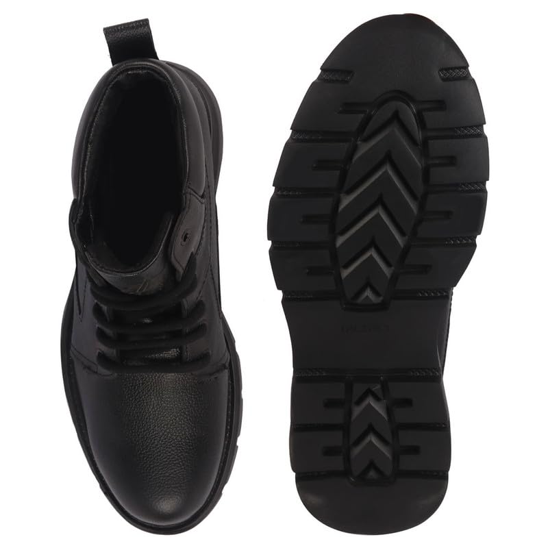 Image of FAUSTO Men Genuine Leather Lace Up Ankle Boots | High Ankle Shoes | Featherlite Memory Cushion Boots | Casual and Work Wear