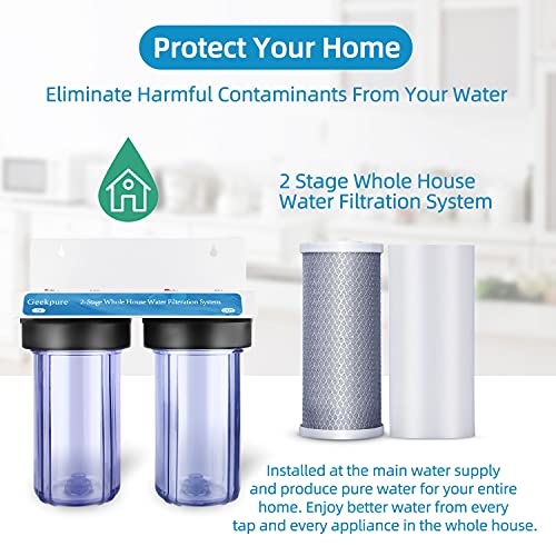 Geekpure 2 Stage Whole House Water Filter System With 10-Inch Clear Housing And 4 Pp Sediment 4 Carbon Filters-1"Port #TOP1
