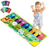 EduCuties Baby Musical Learning Toys , Floor Piano Playmat for Toddlers with Animal Flash Cards Music Sound for Early Education Touch Keyboard Blanket Birthday for Baby Boys Girls