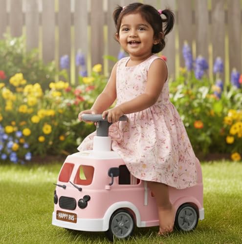 Image of Toyzone Happy Bus - Pink | Toddler Ride-on | Lights & Music | Ride-on with Easy Storage | Grip Wheels | Make in India | Indoor & Outdoor | for Kids 2+ Years