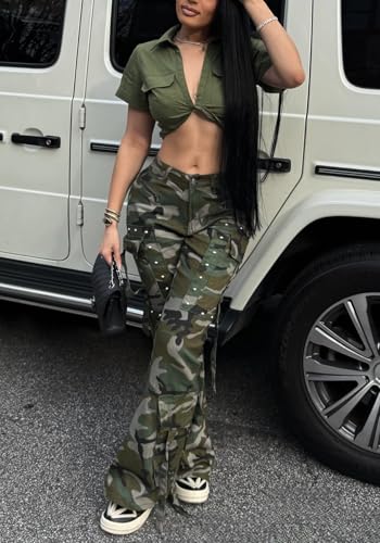 Unybwonn Women Bell Bottom Jeans Skinny Flared Camouflage Jeans High Waisted Y2k Camo Stretchy Denim Pants Streetwear4