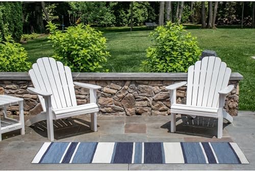 Liora Manne Sorrento Indoor/Outdoor Hand Woven Polyester Handmade Area Rug - Transitional Geometric Casual Colorful (Boat Stripe Navy) (2' x 8')