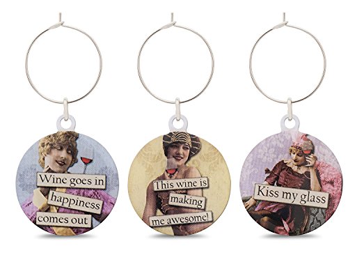 Savvy Design Store Funny Vintage Women Wine Glass Charms - Set of 6 Wine Tags. Always Know which Glass is Yours with These Wine Markers!