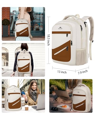 Image of MATEIN 17.3 Inch Womens Laptop Backpack, Water Resistant Work Business Backpack with Multiple Pockets Fits 17 Inch Computer Notebook, Spacious Commute Bag TSA Approved and Comfortable, Beige Brown