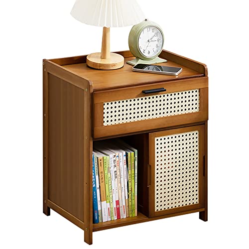 Plasaig Table de Chevet,Porte en Bois Amovible,Rangement d'Appoint,Table de Nuit Multifonctionnelle avec 1 Tiroir (Brun) Cover