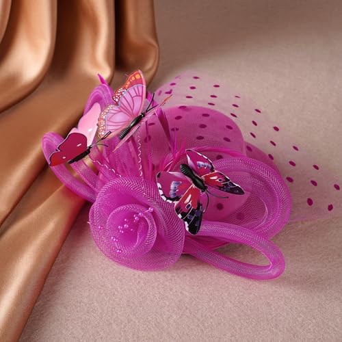 Sombrero fascinator mariposa rojo para niñas miniatura 3