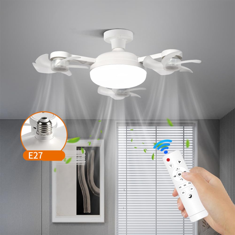 Ventilatore Soffitto LED Silenzioso 4 Teste, Timer 4H, 3 Vel, ABS Premium ABS+PC premium, timer 2H/4H, controllo parete+telecomando, <30dB, dimmerabile 3000K-6000K, 4 teste 50cm