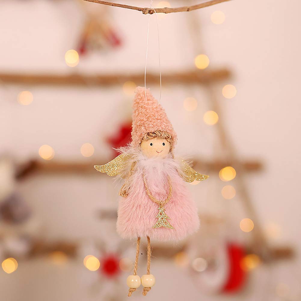 Christmas Decoration 3 Pieces Elk Angel Doll Pendant Tree Hanging Ornaments Christmas Crafts Elves Decorations Pink