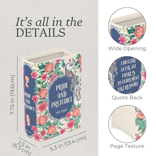 Steel Mill & Co Original Book-Shaped Decorative Vase, Ceramic Vases for Home Decor, Cute Bookshelf Decor, Unique Vase for Book Lovers (Large - Pride and Prejudice) - Thumbnail 4