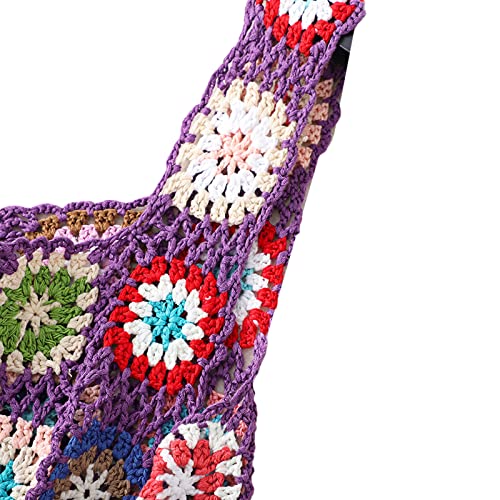 Niceyoeuk Camiseta sin mangas de punto de ganchillo para mujer, con bordado floral, sin mangas, para verano, bohemio, ropa de playa, Morado01., Taille unique