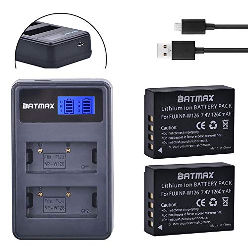 Image of Batmax NP-W126 Battery and Compact LCD USB Dual Charger for Fujifilm Cameras 2 Pack Replacement Battery for NP-W126 NP W126 NPW126