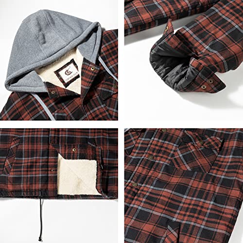 Image of COEVALS CLUB Men's Flannel Shacket Casual Button Snap Sherpa Quilted Lined Premium Jacket Shirts