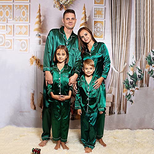 Family Christmas Pajamas Matching Sets 2025 Plus Size Silk Satin Pjs Xmas Long Matching Sets Casual Holiday Couples Sleepwear3