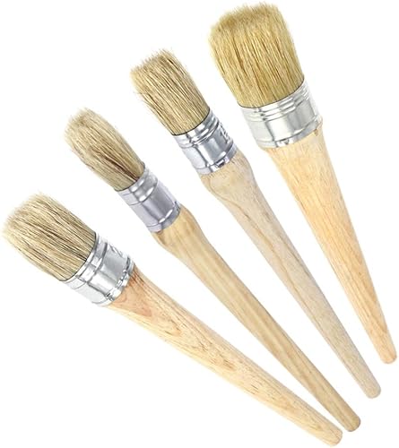 Miniatura 2 de Juego de 4 brochas de cera profesionales para pintura de tiza con cerdas naturales para folkart de 0.787 in, 0.984 in, 1.181 in, 1.575 in