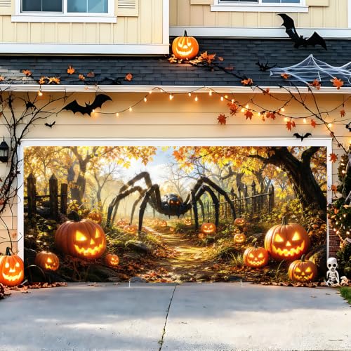 Image of Halloween Garage Door Decorations 6 x 13 ft, Giant Spider Cover
